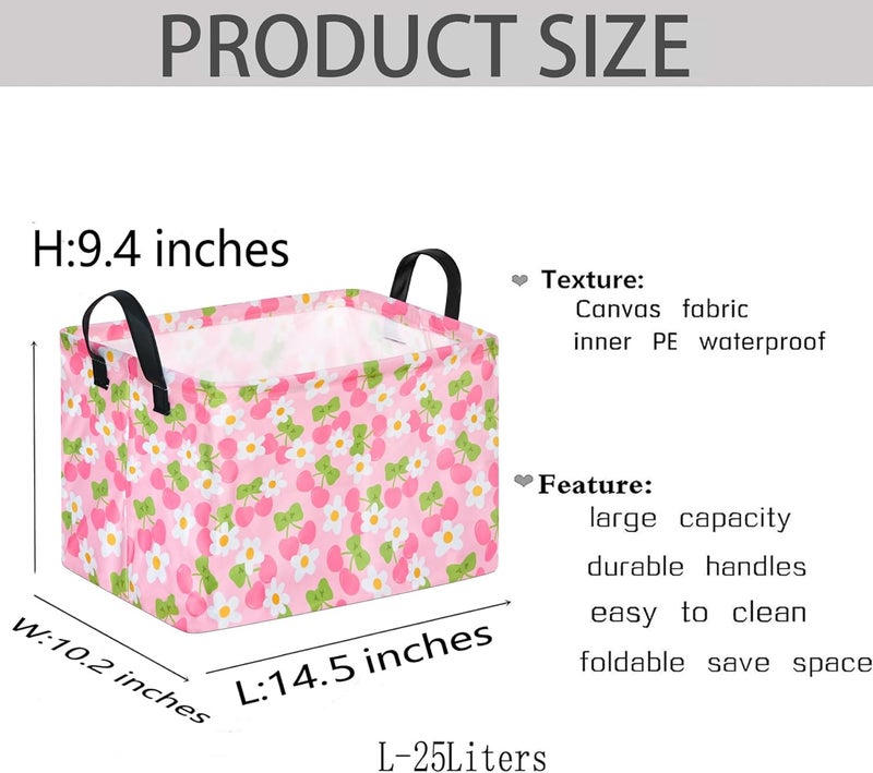 KUNRO Pink Cherry Gift Storage Basket Rectangle Storage Organizer for Nursery Hamper Home Bedroom Laundry Hamper Shelf Baskets. - Image 2